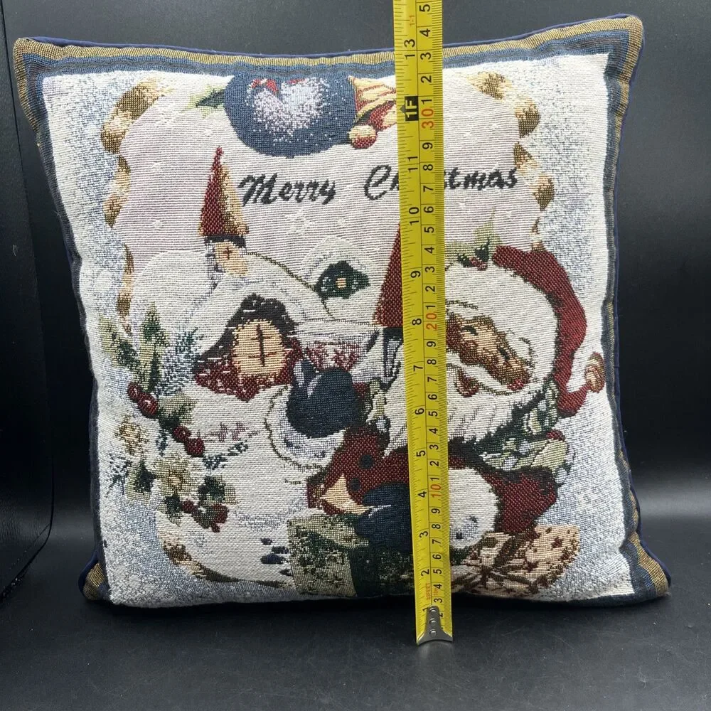 Santa Claus Christmas Throw Pillow Multicolor Fabric 14x14 Removable Cover